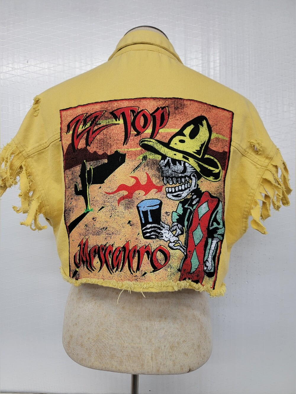 **SOLD***ZZ Top 'Mascarero' Fringe Jean Shirt Vest - Upcycled Retro Vintage Band - Picture 3 of 11